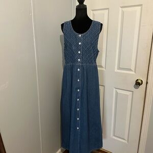 Vintage 90s Quilted Denim Maxi Dress – Sleeveless Button-Down Cottagecore Boho